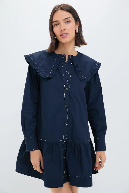 Tall Women DressSky Captain Cotton Poplin Big Collar Mini Shirt Dress