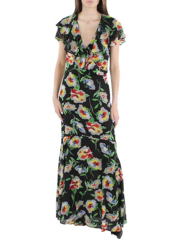 Petite DressWomens Chiffon Floral Maxi Dress