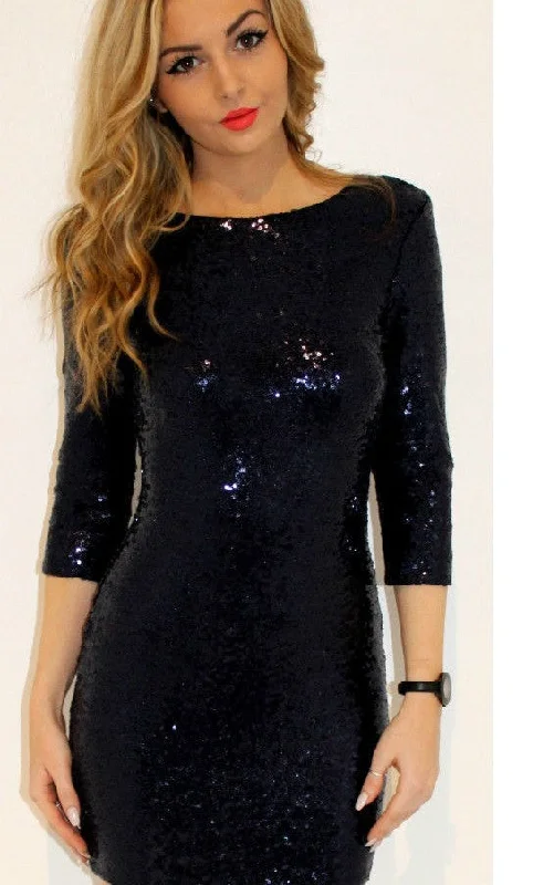 women's statement dressesVinci Padded Sequin Mini Dress - Black