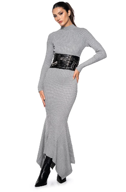 Nursing DressFORGET ME NOT LONG SLEEVE MOCK NECK MAXI DRESS IN HEATHER GREY