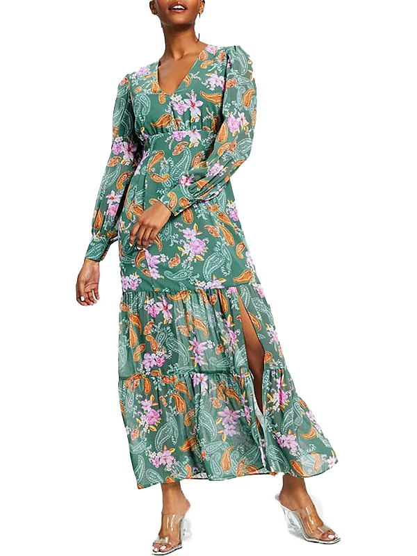 women's wrinkle-resistant dressesPetites Womens Chiffon Floral Maxi Dress