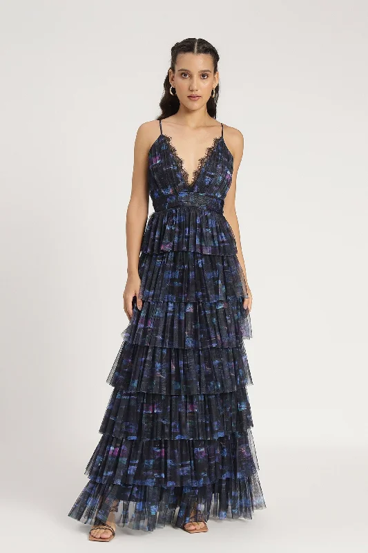 Organza DressOakley Maxi Dress in Blue Print