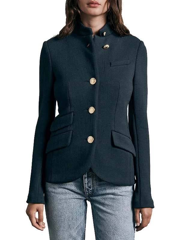 Womens Solid Wool Collarless Blazer