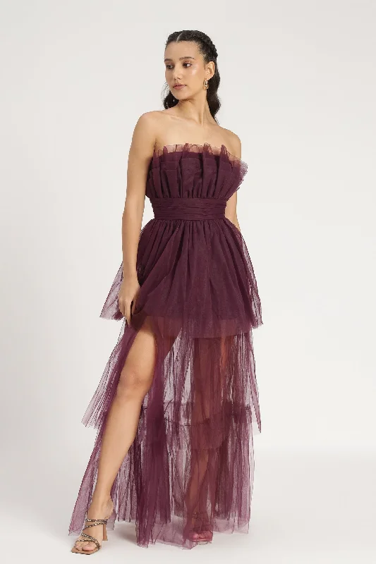 Sheath DressNatalia Tulle Maxi Dress in Plum