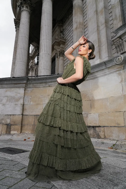 Ruffle DressAlexandra Maxi Dress in Deep Olive