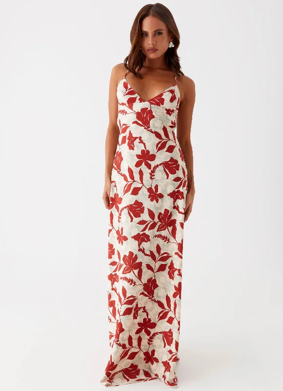 Embellished DressCecily Maxi Dress - Red Green Floral