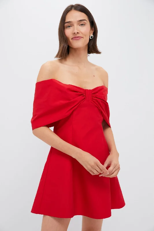 women's short-sleeved dressesOff-the-Shoulder Red Bow Bates Mini Dress