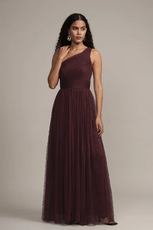 women's smart casual dressesOne Shoulder Maxi Dress in Plum