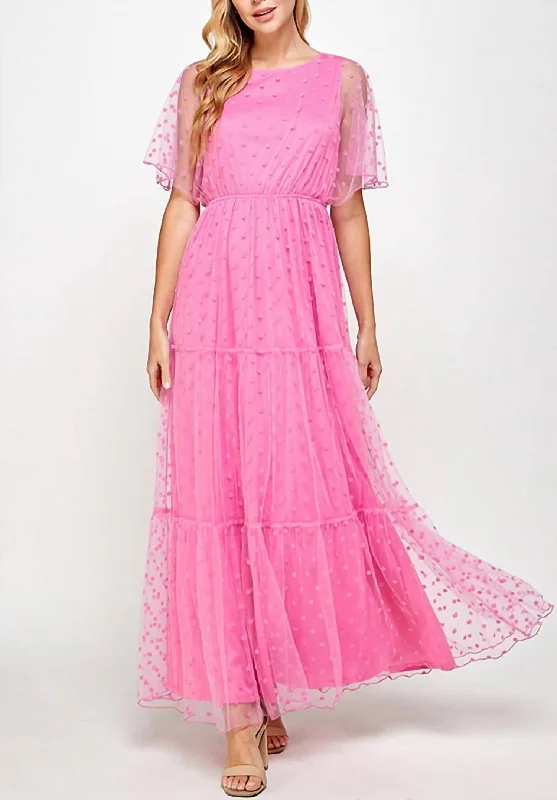 women's wrinkle-resistant dressesSoft Mesh Dot Maxi Dress In Fuchsia