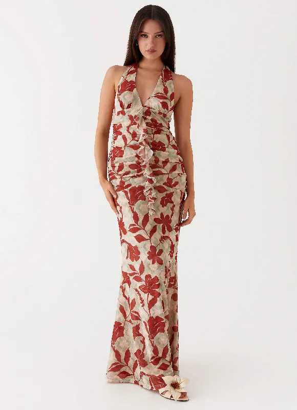 Velvet DressArdenia Halter Maxi Dress - Red Green Floral