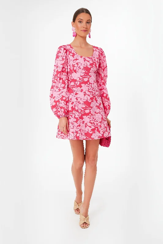 Zip-Up DressRed and Pink Balloon Sleeve Sienna Mini Dress