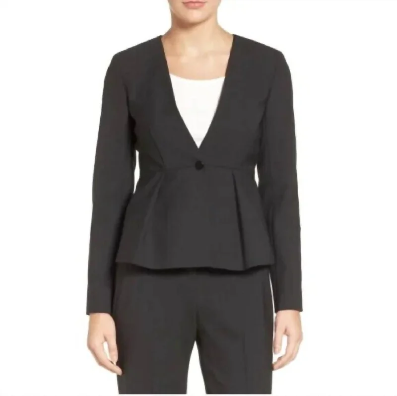 Collarless Peplum Blazer Suit Jacket In Black