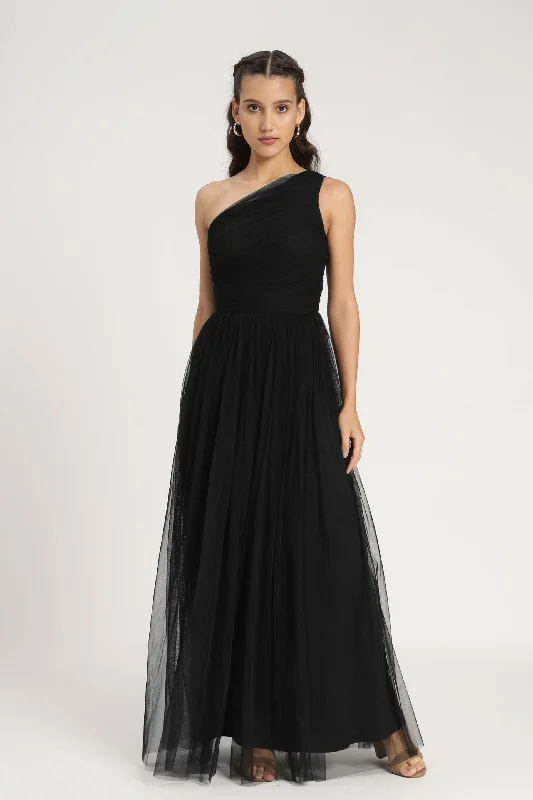 women's club dressesOne Shoulder Maxi Dress in Black