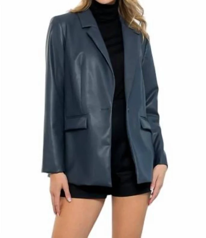 Imogen Leather Blazer In Navy