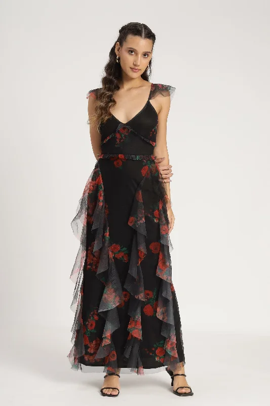 women's made-to-order dressesMalin Maxi Dress in Black and Red Floral