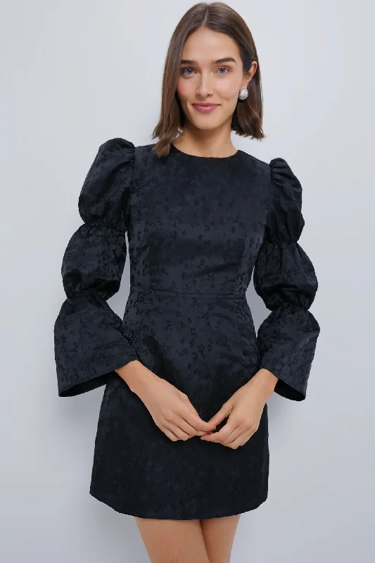 Off-The-Shoulder DressBlack Jacquard Puff Sleeve Darcy Mini Dress