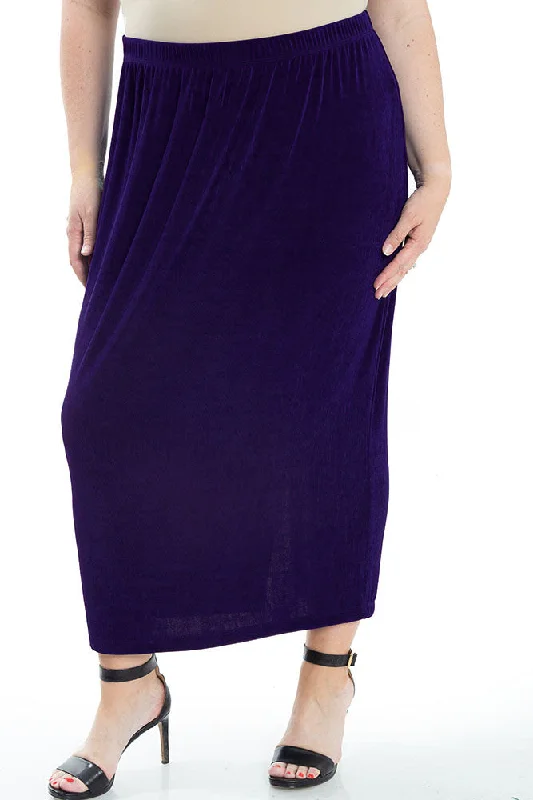 women's winter velvet skirtsVikki Vi Classic Royal Purple Straight Maxi Skirt