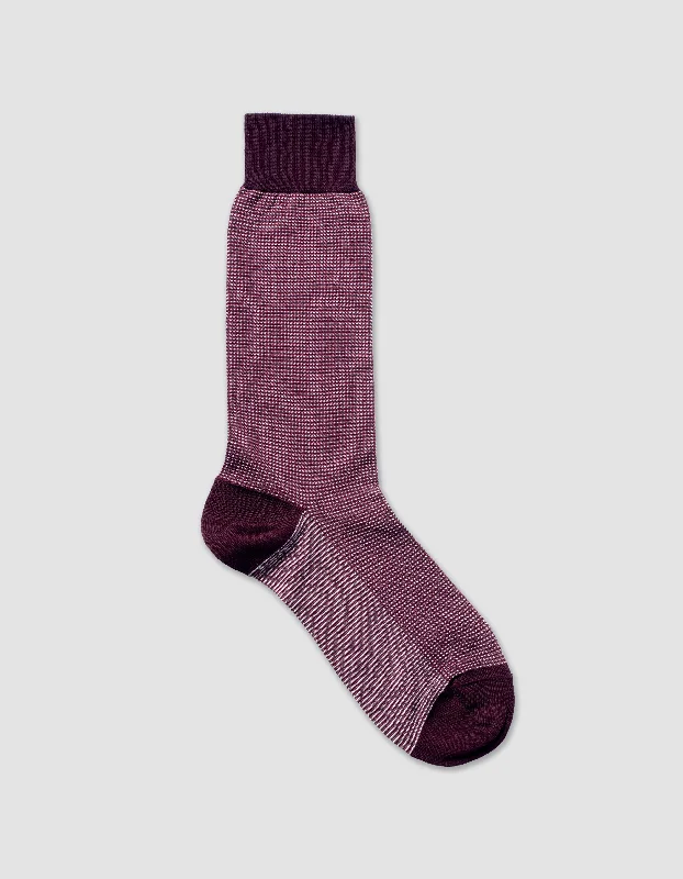 3 COLOR BIRDSEYE COTTON MID-CALF SOCKS - BURGUNDY