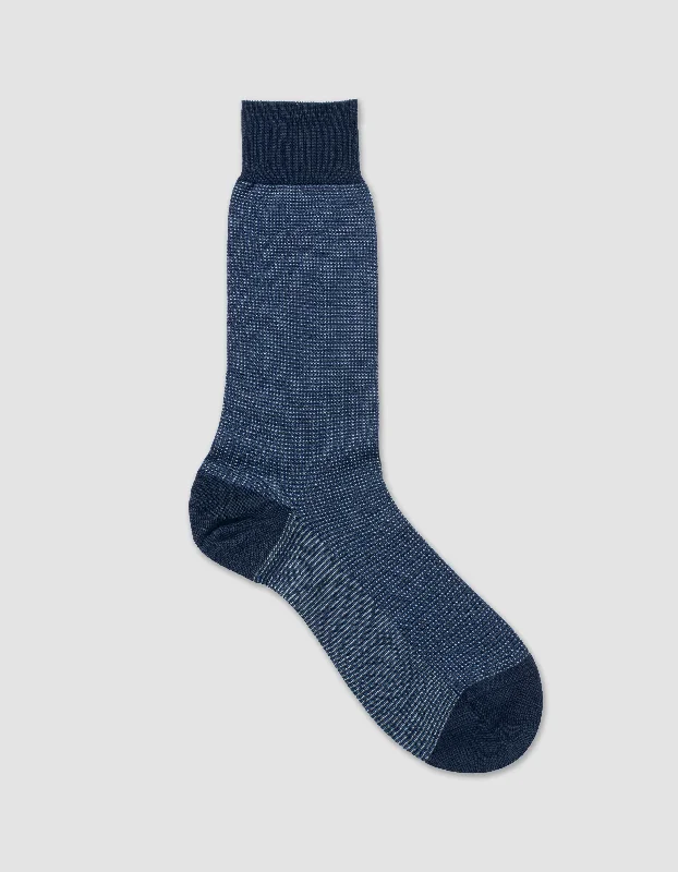 3 COLOR BIRDSEYE COTTON MID-CALF SOCKS -NAVY