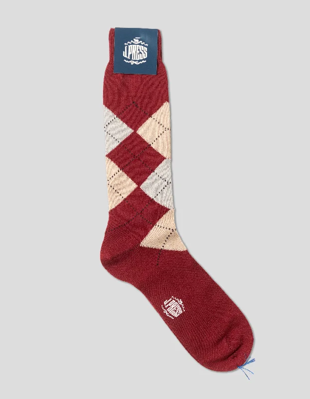 ARGYLE WOOL SOCKS - BURGUNDY/BEIGE