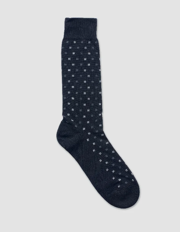 BOX MOTIF COTTON MID CALF SOCKS - BLACK