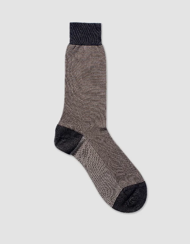 3 COLOR BIRDSEYE COTTON MID-CALF SOCKS - DARK BROWN