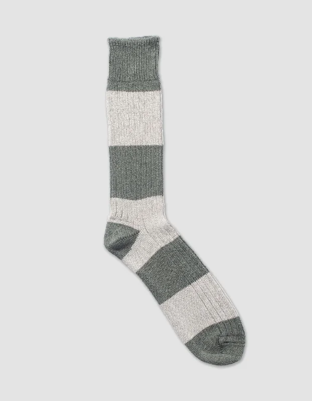 COTTON WIDE STRIPE SOCKS - CREAM/KHAKI