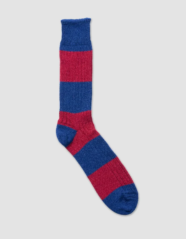 COTTON WIDE STRIPE SOCKS - NAVY/BURGUNDY