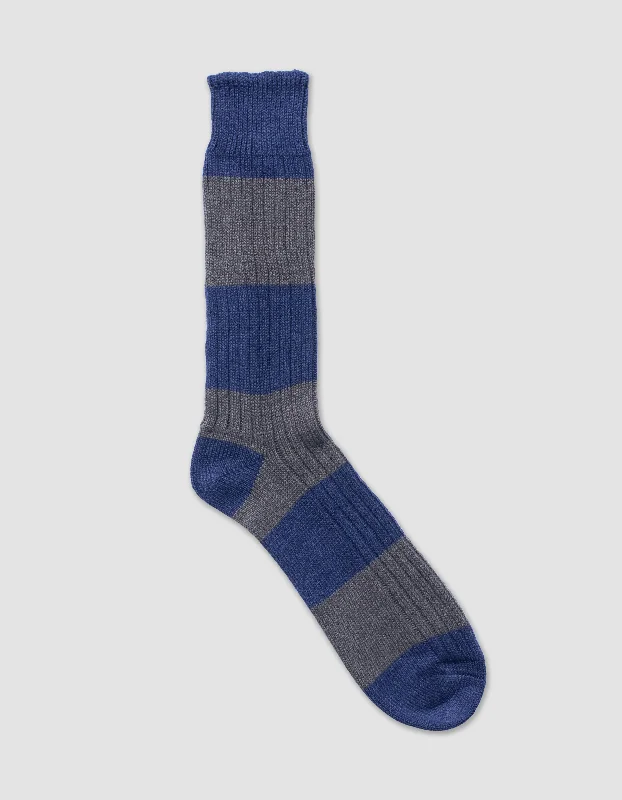 COTTON WIDE STRIPE SOCKS - NAVY/GREY