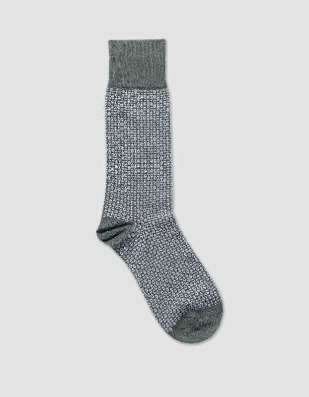 DIAMOND JACQUARD COTTON MID CALF SOCKS- OLIVE