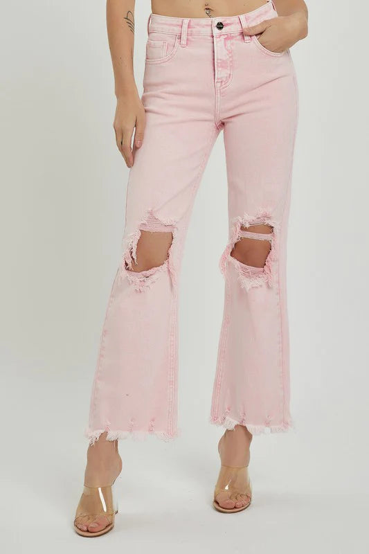 Empire DressDistressed Straight Leg Acid Pink Jeans