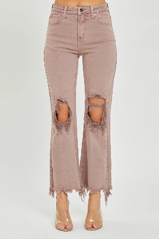 Tea-Length DressDistressed Straight Leg Mauve Jeans