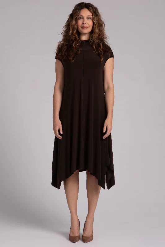 women's curve-hugging dressesFlounce Funnel Neck Dress | Chocolate