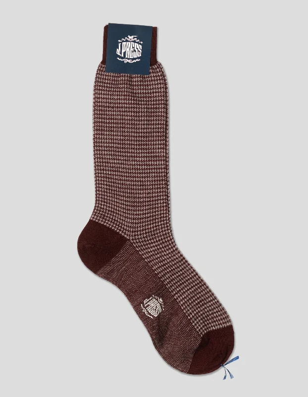 HOUNDSCHECK WOOL SOCKS - BURGUNDY/SILVER