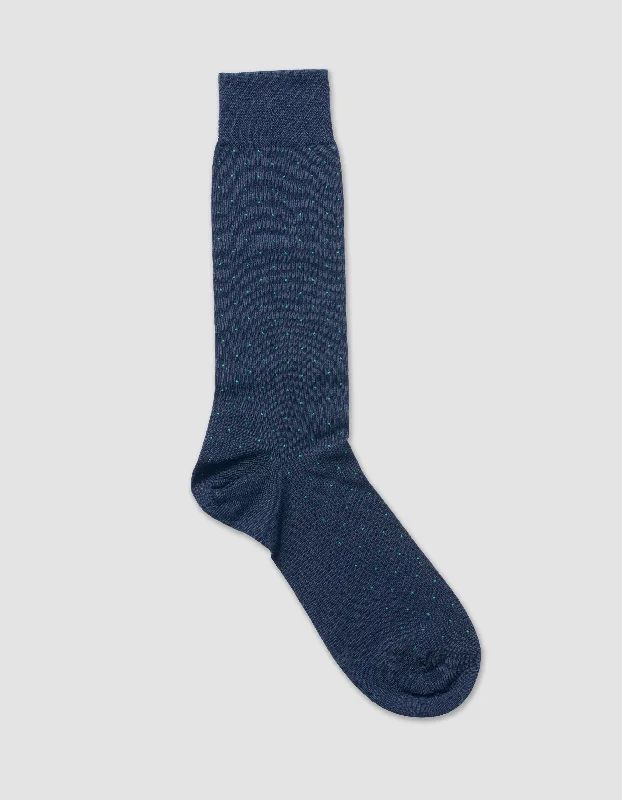 PIN DOT COTTON MID-CALF SOCKS - NAVY