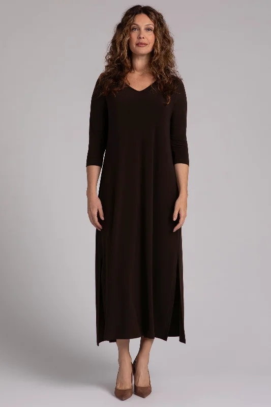 Chic DressV-Neck Slit Dress | Chocolate