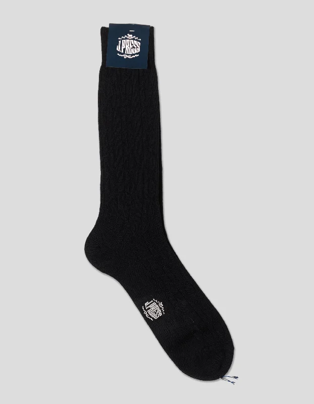 WOOL CABLE  SOCKS - NAVY