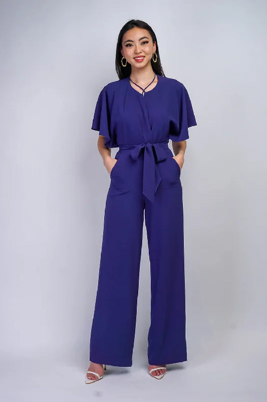 women's jumpsuits for versatile stylingBluebonnet Pleated Wrap Necee Jumpsuit in