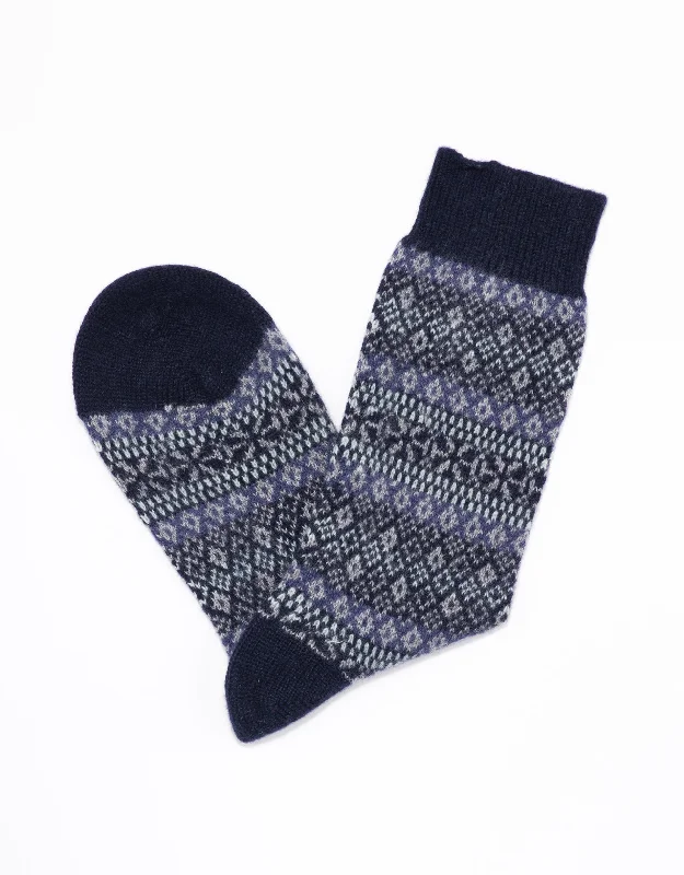 CASHMERE FAIR ISLE SOCKS - NAVY