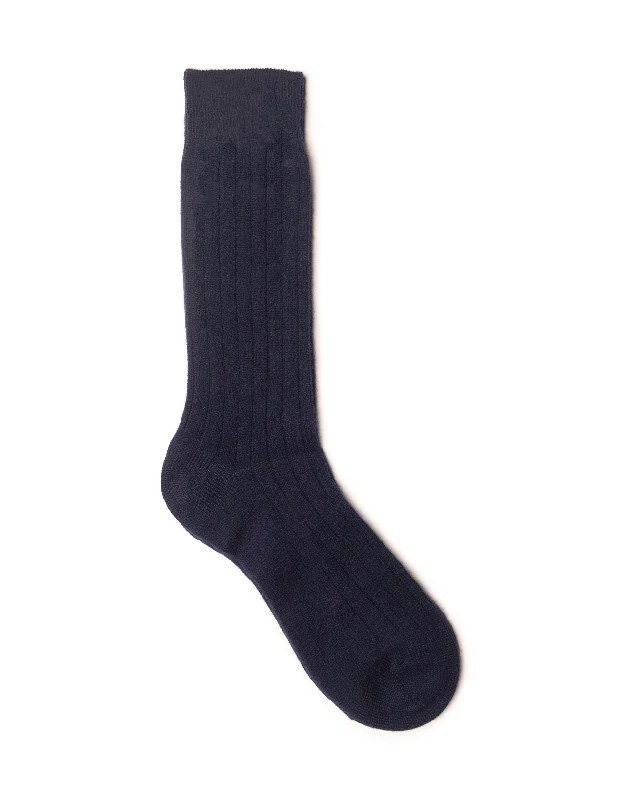 CASHMERE SOLID SOCKS - NAVY