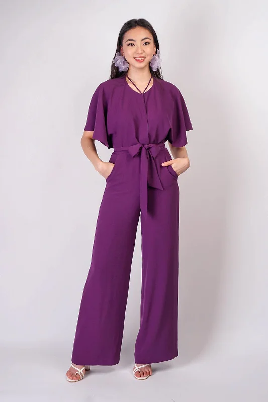 women's jumpsuits for weddingsEggplant Pleated Wrap Necee Jumpsuit