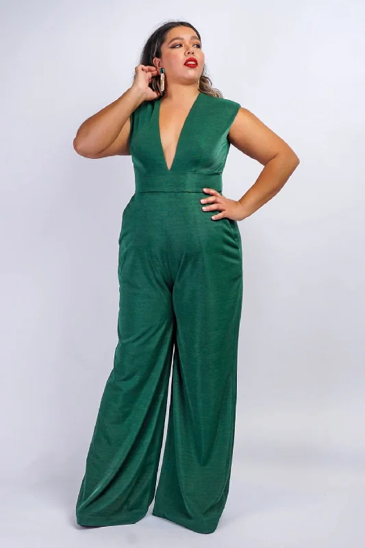 women's jumpsuits for wrinkle-resistant materialsEmerald Luxe Sheen V Neck Aiden Jumpsuit