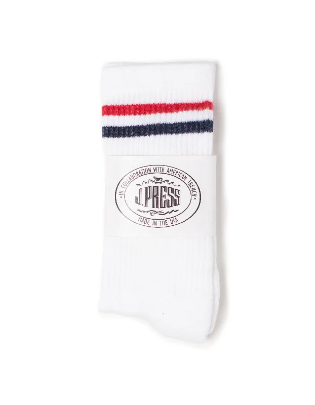 J.PRESS X AMERICAN TRENCH SOCKS - WHITE TENNIS STRIPE