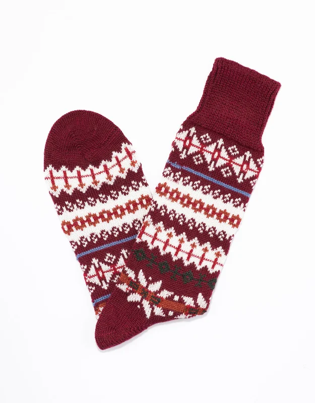 BURGUNDY FAIR ISLE SOCKS