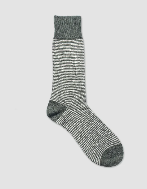 STRIPE COTTON MID-CALF SOCKS - OLIVE