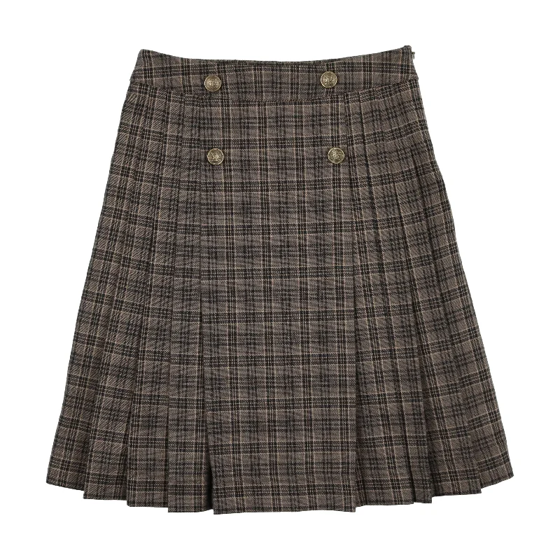 women's satin skirtsAnalogie Pleated Skirt - Navy/Brown Plaid