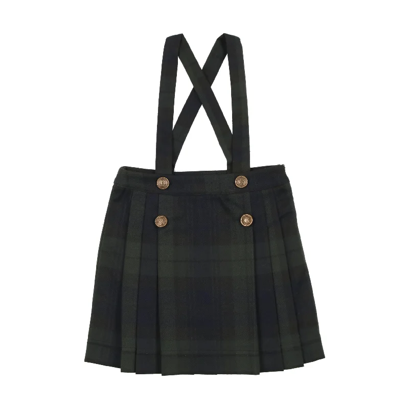 women's leather skirtsAnalogie Pleated Suspender Skirt - Forest Plaid