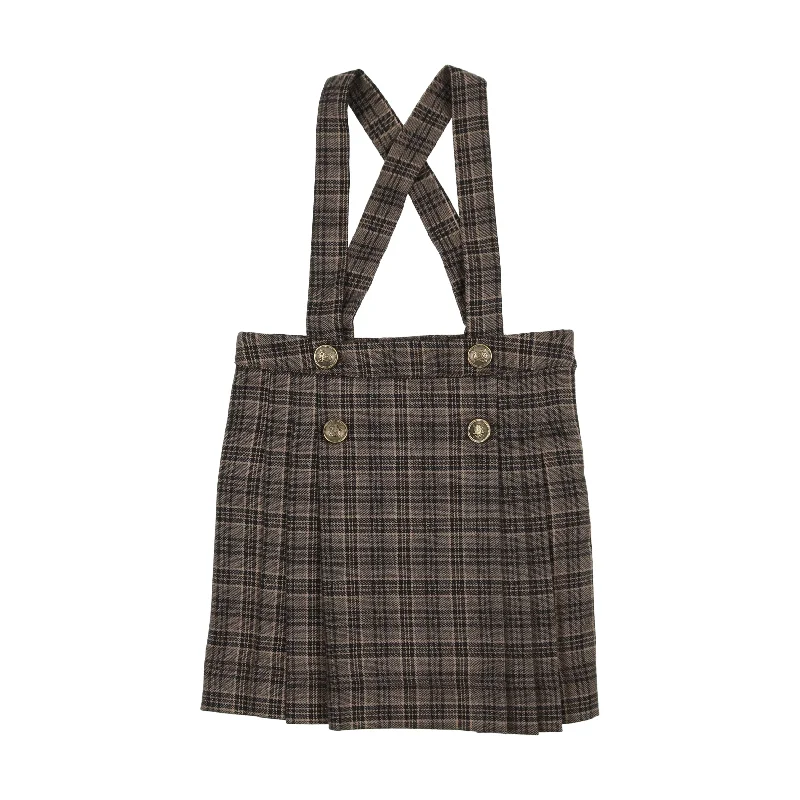 women's lace skirtsAnalogie Pleated Suspender Skirt - Navy/Brown Plaid