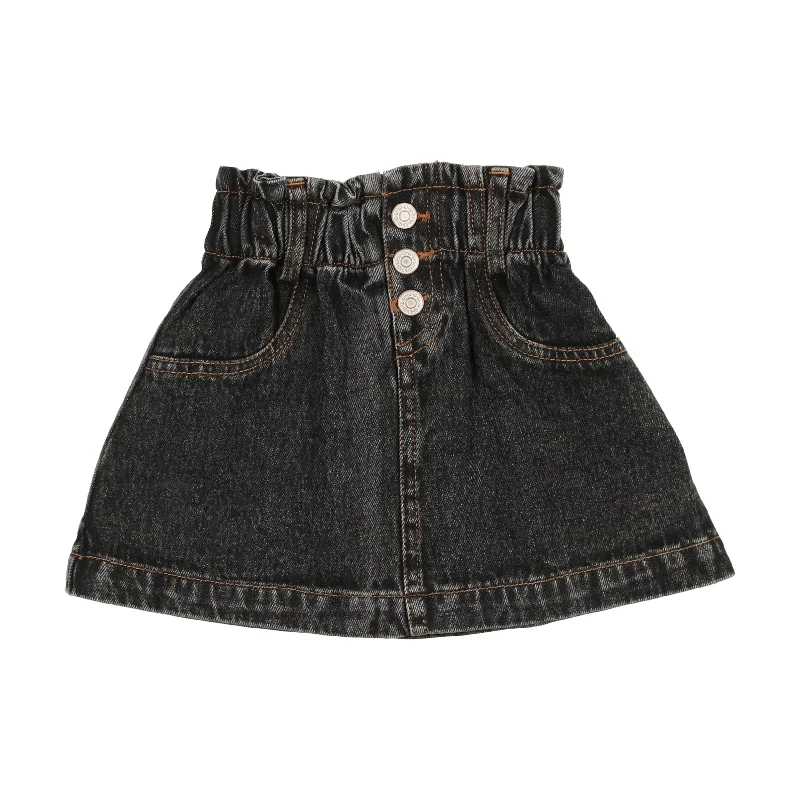 women's casual high-slit skirtsLil Legs Denim Paperbag Skirt - Black Denim