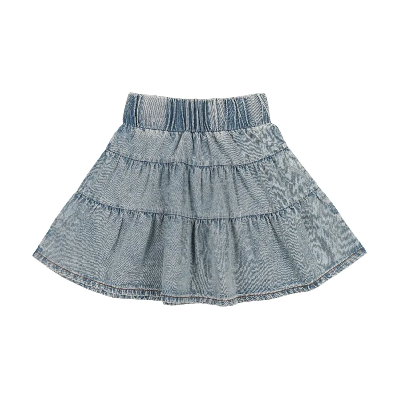 women's loungewear dressy skirtsLil Legs Denim Tiered Skirt - Stone Wash